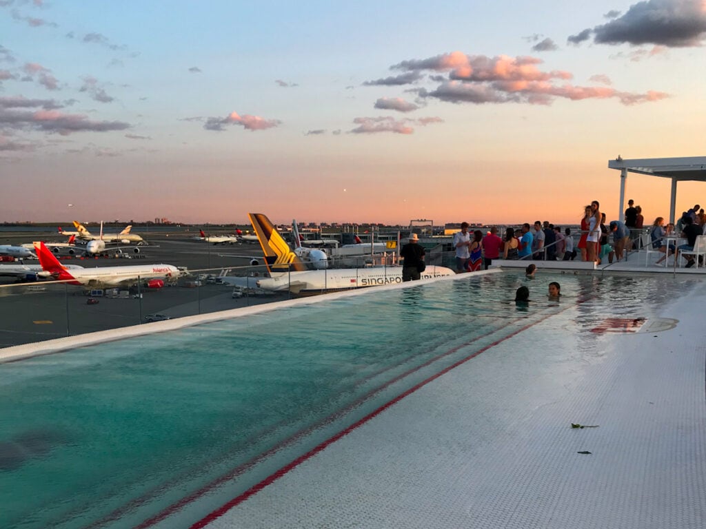 TWA Hotel - rooftop infinity pool with runway views
